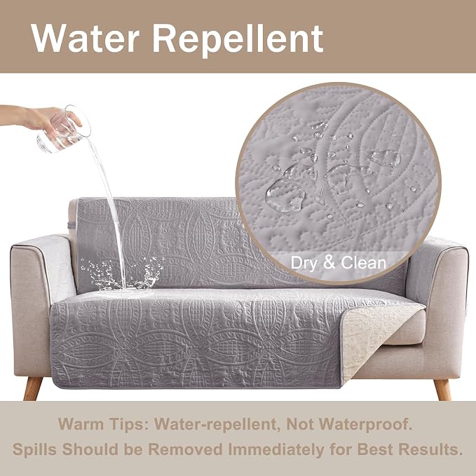 Soft Quilted Couch Cover with Pockets for Extra-Large Sofa, Anti-Slip Sofa Covers Washable for 3 Cushion Pet Friendly, Oversized Sofa Cover Water-Repellent (X-Large Sofa 78", Cloud Purple)