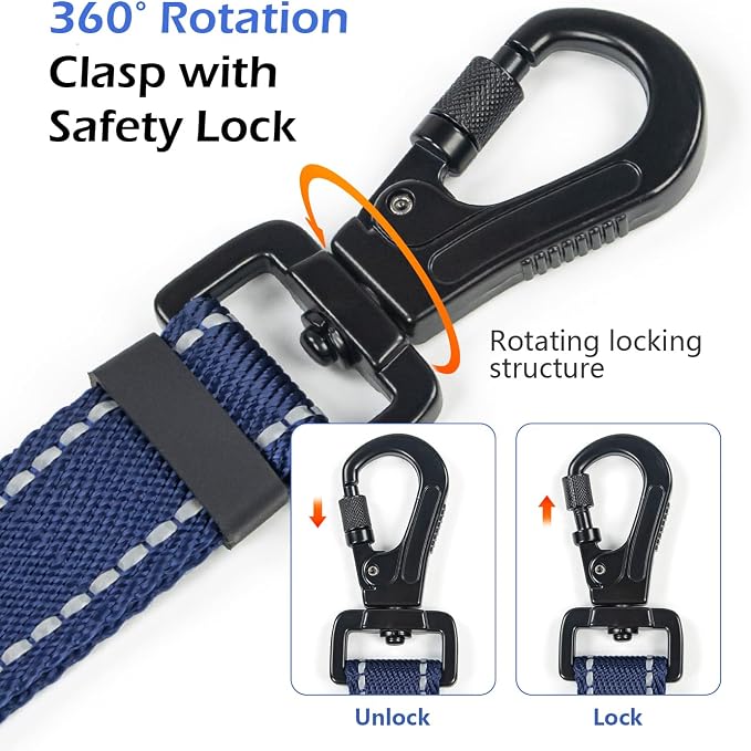 Reflective Double Handle Dog Leash for Large Dogs, Heavy Duty Adjustable Leash with Soft Padded Handles, Traffic Control Training Lead for Walking, Running (Royal Blue, 6ft)
