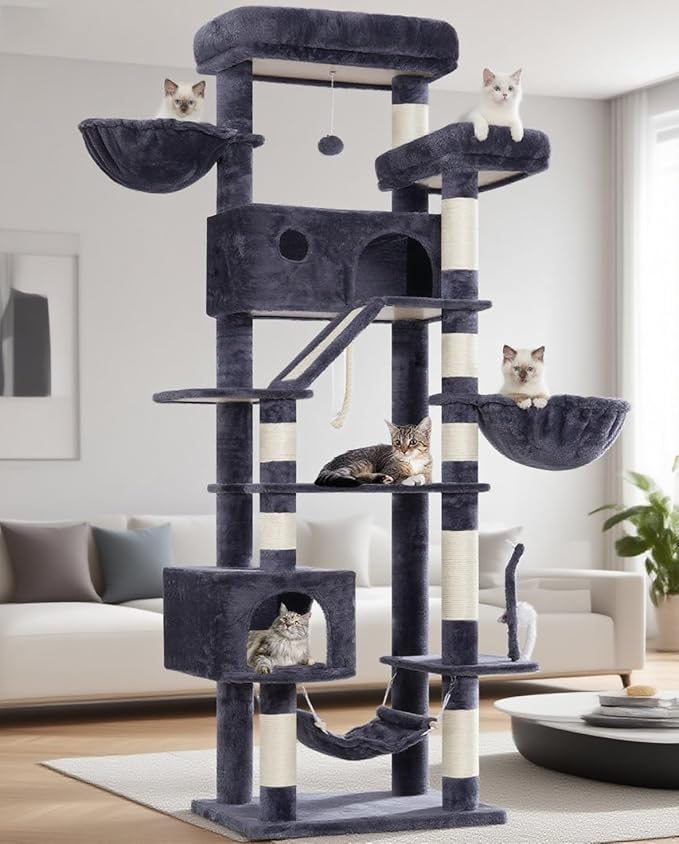 Gitelsnour Cat Tree for Large Cats, 78.7"(200cm) Tall Cat Tower for Indoor Cats Multiple Cats with Large Top Perch, Cat Condo, Cat Hammcok, Cat Scratching Post, Dark Gray GCT031G