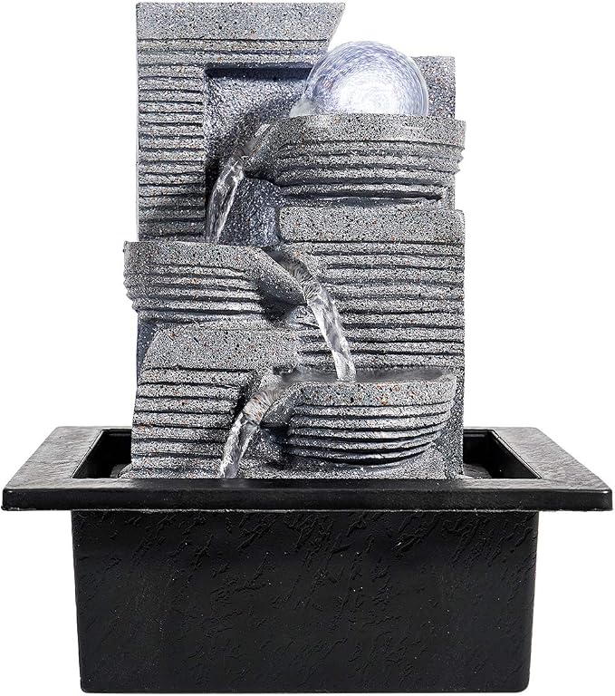 WICHEMI Tabletop Fountain Warer Fountains Indoor Waterfall Fountain Indoor Relaxing Water Feature Meditation Fountains with LED Light for Home Office Bedroom Decor (Style 7)