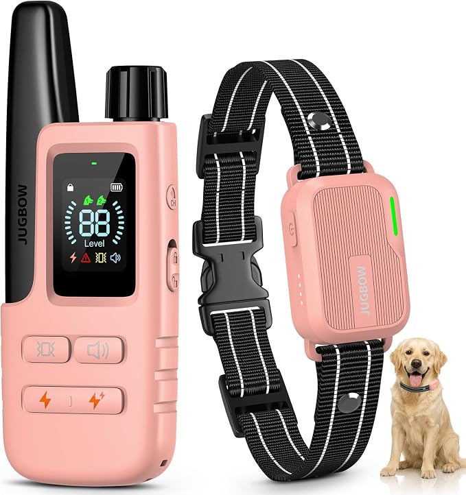 Dog Shock Collar - 4500FT Dog Training Collar with Remote, IPX8 Waterproof Electric Dog Collar with 4 Training Modes, Security Lock, Rechargeable eCollar for 10-120lbs Dogs(Hot Pink 1 Pack)