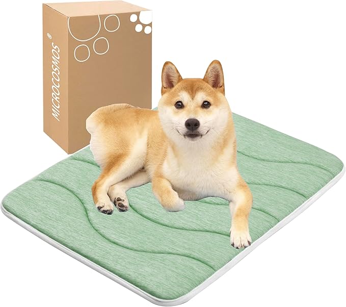 MICROCOSMOS 0.8" Thick Cooling Dog Foam Pad & Summer Pet Sleeping Mat, Machine Washable, Materials Safe, Portable Flat Pet Bed for Dogs.(Green, 24" x 18")