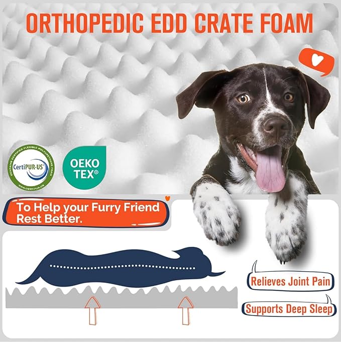 Simple Trending Orthopedic Dog Bed for Large Dogs, Egg Crate Foam & Removable Cover, Washable Pet Bed, 36 x 27 Inch, Gray