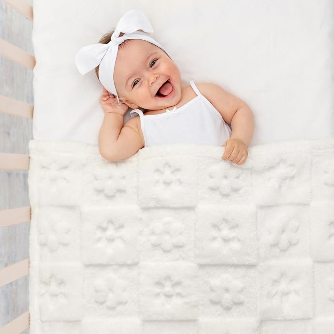 Americanflat 30x40 Jacquard Kids Throw Blanket - Soft and Breathable Mini Fleece Throw Blanket for Couch, Bed, Chair - Fleece Blankets Perfect for Home, Bedroom, or Outdoor - Flower Design in Cream