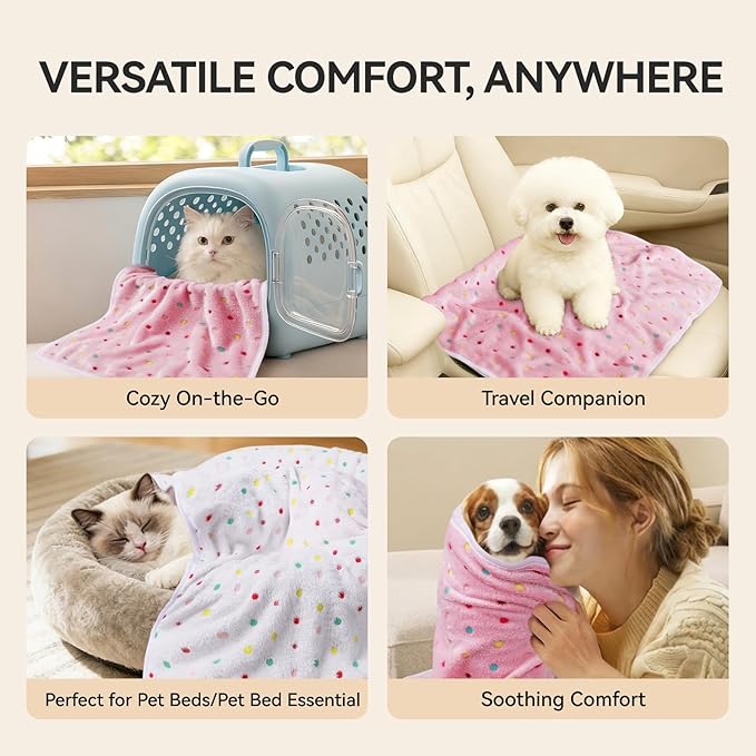 LINENLUX 1 Pack 3 Blankets Super Soft Fluffy Premium Fleece Dog Blankets for Puppy Cat Pet Blanket Flannel Throw Warm Sleep Polka Dot-3pcs 40x31 inch