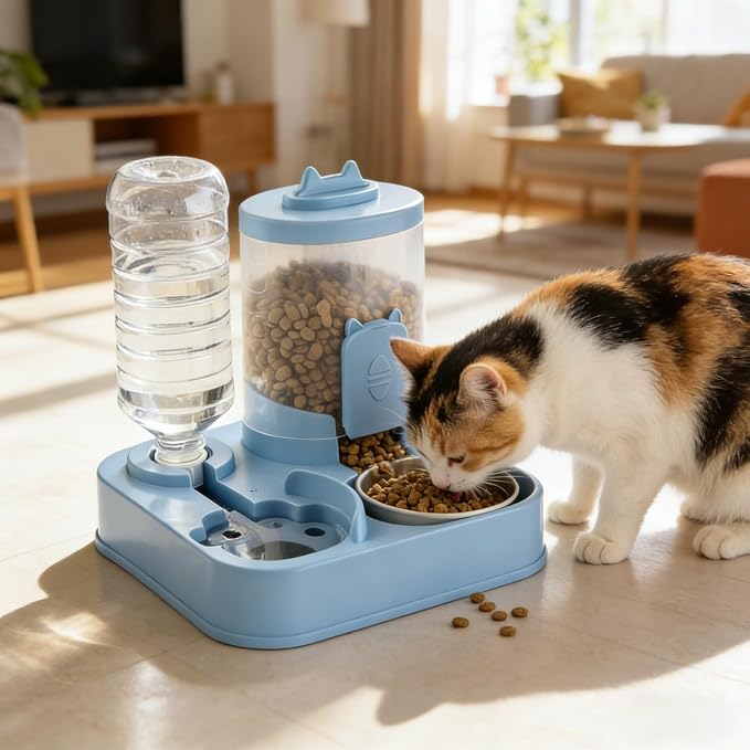 2 in 1 Automatic Pet Feeder Water Dispenser, Adjustable Elevated Raised Stand Feeder, Automatic Cat Feeder with Non Slip Base for Small Medium Dog Puppy Cat, Easy to Clean (Color D)