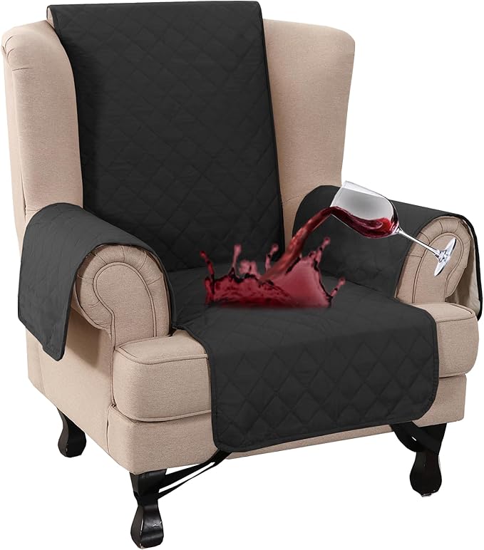 Turquoize 100% Waterproof Wing Chair Cover Wing Armchair Slipcovers Chair Couch Protector Triple Non-Slip Sofa Slipcover for Wing Chair Furniture Protector for Pets, Kids,Dog (Wing Chair, Black)