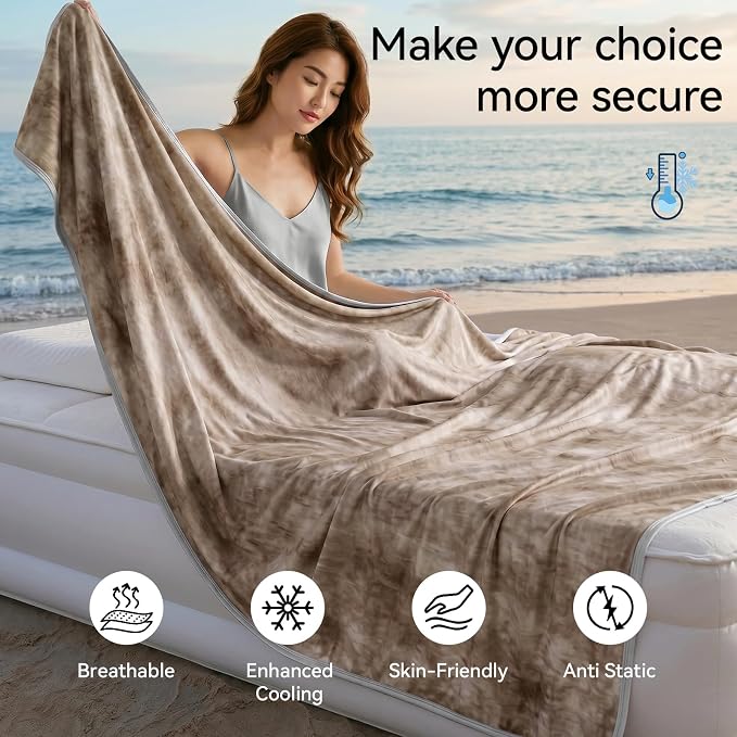 Guohaoi Cooling Throw Blanket for Hot Sleepers, Twin Size 80''×90'' Lightweight Breathable Summer Bed Blanket for Couch, Arc-Chill Q-Max >0.5 Cool Fiber,Lightweight Tie Dye Blanket Beige
