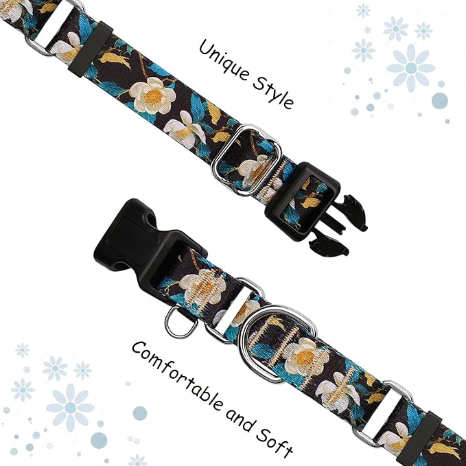 Martingale Collar for Dogs Floral Dog Collars for Small Medium Large Dogs with Buckle Adjustable Soft Nylon Dog Collar (Luxury Golden Flowers, Large)