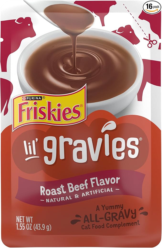 Purina Friskies Lil' Gravies Roast Beef Flavor Cat Food Complement Lickable Cat Treats - (Pack of 16) 1.55 oz. Pouches