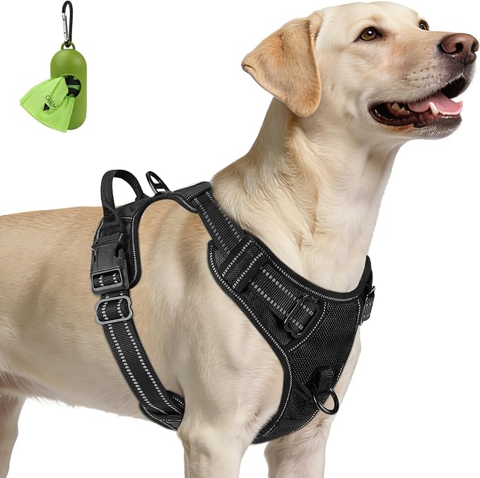 Joytale No Pull Dog Harness for Large Dogs, Reflective Pet Vest with Front Clip, Adjustable Soft Padded Harnesses with Easy Control Handle for Training and Walking, Black, L