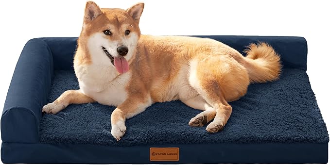Patas Lague Orthopedic Dog Bed Large Sized Dog 36''X24'', Waterproof L Bolster Medium Pet Sofa Beds with Removable Washable Cover, Soft Pet Couch Crate Mat with Nonskid Bottom, Navy Blue