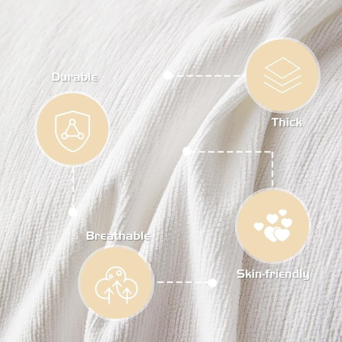 MEETSKY White Couch Cover - 91 Inch Large Couch Slipcover with Tassel Edge, Washable Pet Sofa Cover for Dogs & Cats