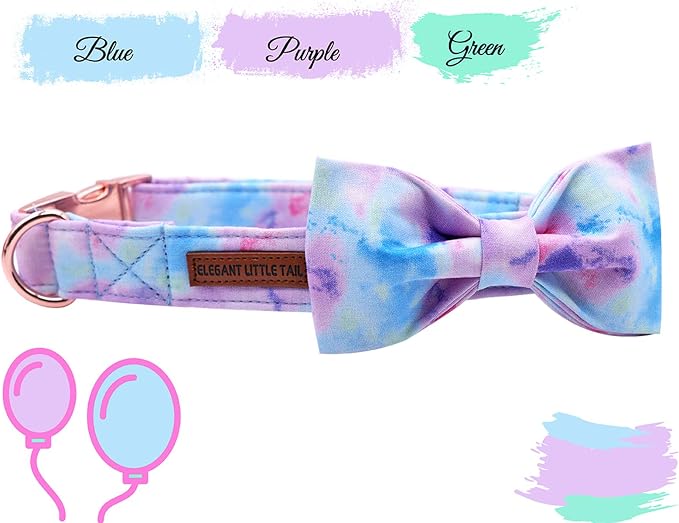 Elegant little tail Dog Collar with Bow, Colorful Pattern Soft Comfy Bowtie Dog Collar Adjustable Pet Gift Collars for Small Medium Large Dogs