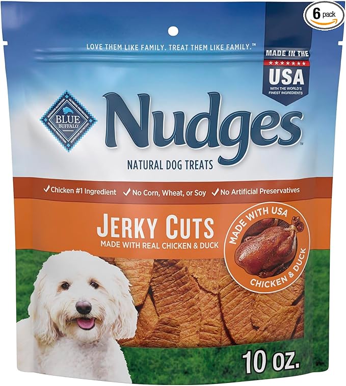 Blue Buffalo Nudges Jerky Cuts Natural Dog Treats, Duck, 10oz (Pack of 6)