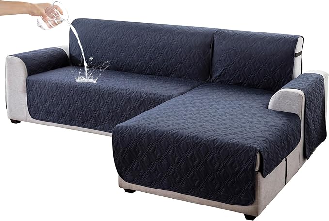 Genina Sectional Couch Covers for Dogs L Shaped Sofa Covers Chaise Lounge Cover Reversible Sofa Cover Sectional Furniture Protector for Pets, Kids (Navy Blue, X-Large)