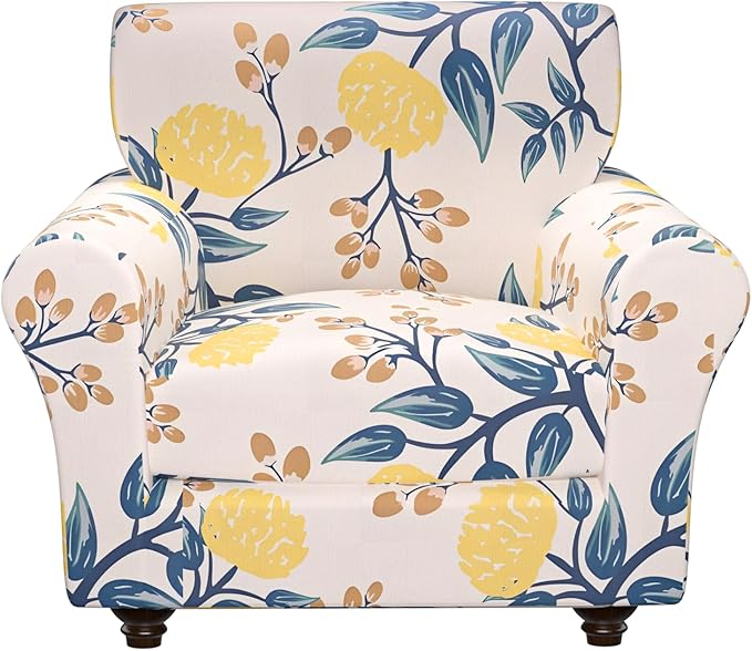 Stretch Couch Covers, Floral Printed Sofa Covers,2 Piece Armchair Slipcover with Separate Sect Cover,Washable Sofa Slipcover, Pet Friendly Furniture Protector Fit for Home (Armchair,Leaves)