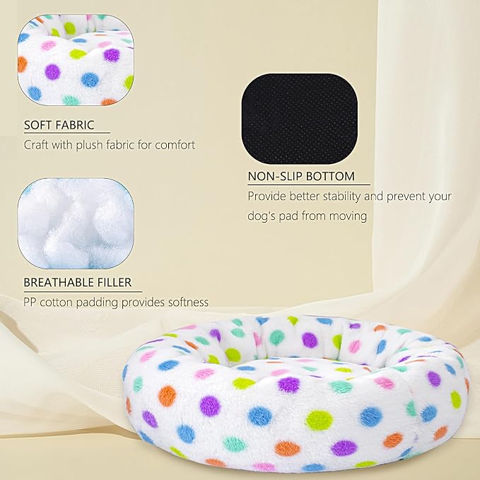 31 Inch Calming Dog Bed for Medium Dogs, Round Anti-Anxiety Warm Bed, Soft Cozy Anti-Slip Donut Washable Pet Bed, Fits up to 50 lbs Pets