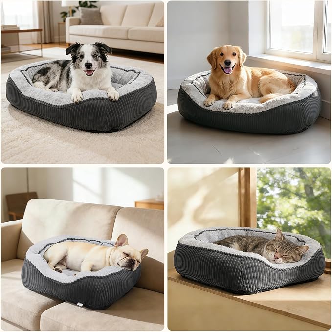 Dog Beds for Small Medium Large Dogs & Cats. Washable Pet Bed, Orthopedic Dog Sofa Bed, Soft Calming Sleeping Warming Puppy Bed (Grey, Medium-(25’’x 21’’x 8’’))