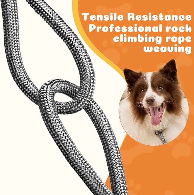 Reflective Slip Leads for Dogs,6FT x 1/2" Dog Leash Heavy Duty Strong Rope Lead for Large, Medium Dogs, No Pull Pet Training Leash(Gray, Large(1/2in-6ft))