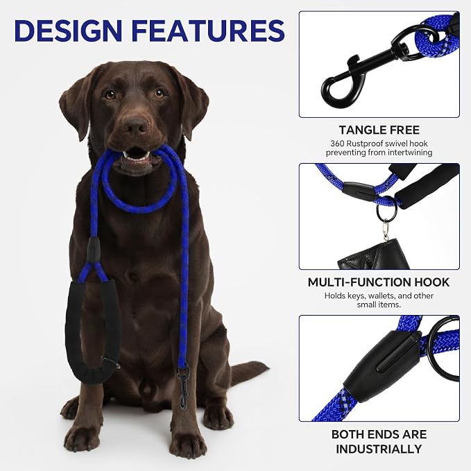 Heavy Duty Dog Leash - 4.9 FT for Large and Small Dogs - Strong Nylon, Comfortable Handle, Reflective Stitching - Ideal for Walking, Training, and Outdoor Activities, NavyBlue
