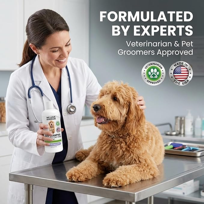 Dog Shampoo and Conditioner & Detangler - Best Goldendoodles, Poodles & Doodle Shampoo for Smelly Dogs - Sensitive Skin Puppy Shampoo - Made in The USA, Goldendoodle Must Haves (Shampoo & Conditioner)