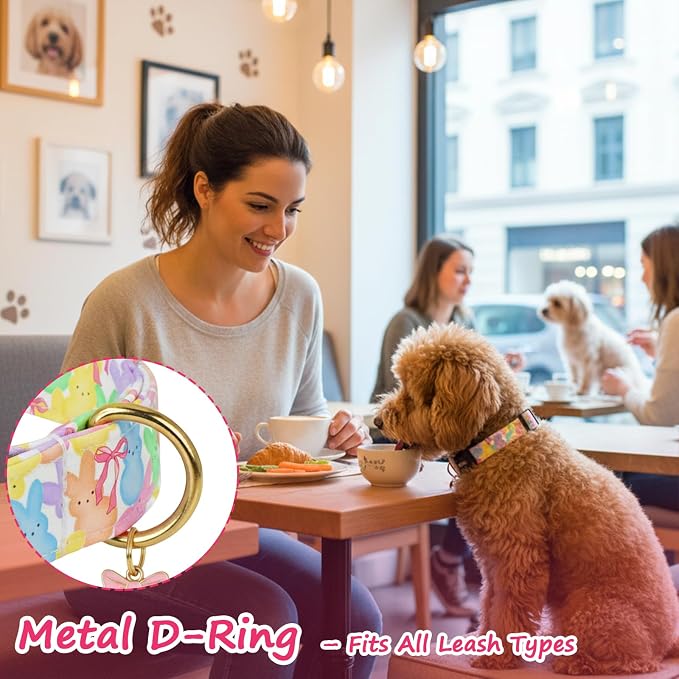 Easter Dog Collar with Cute Bunny & Bow Patterns, Medium Dog Collar with Exquisite Pendant, Durable Adjustable Collars for Easter Gifts & Daily Use-M