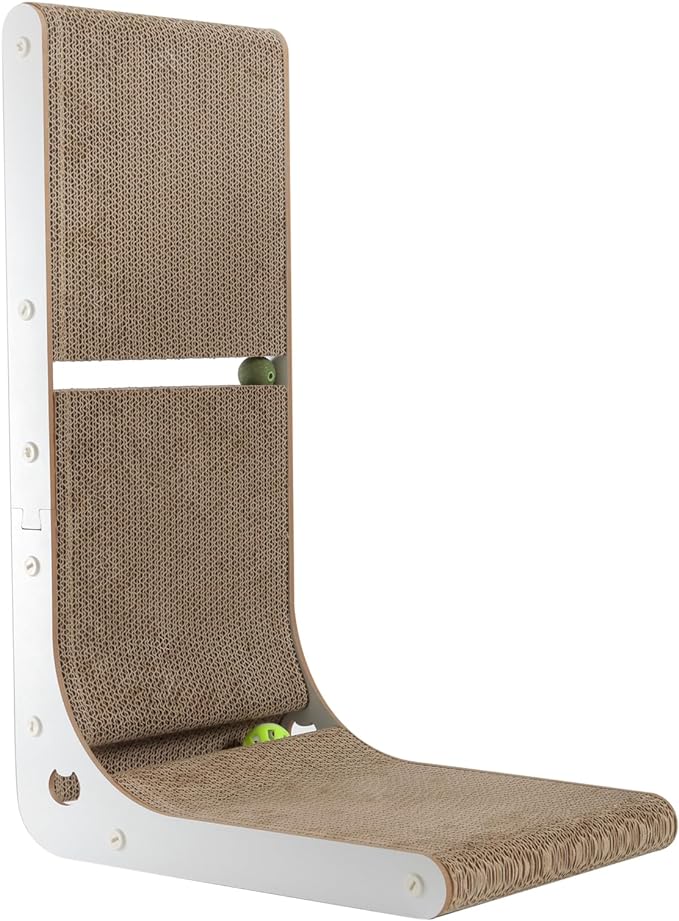 SMARTBEAN Cardboard Cat Scratcher, Vertical Cat Scratching Board, 23.6 Inch L-Shape Cat Scratch Pads with Built-in Catnip Toy Balls, Wall-Mount Cat Scratchers for Indoor Cats