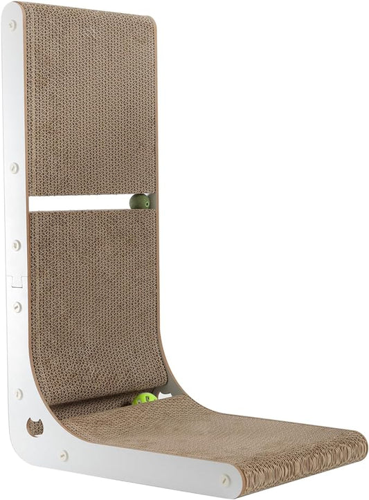 SMARTBEAN Cardboard Cat Scratcher, Vertical Cat Scratching Board, 23.6 Inch L-Shape Cat Scratch Pads with Built-in Catnip Toy Balls, Wall-Mount Cat Scratchers for Indoor Cats