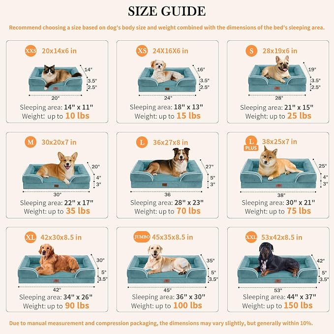 Comfort Expression Orthopedic Dog Bed for Extra Large Dogs 45x35 Inch, Waterproof Egg Crate Foam XL Pet Bed with Removable Bolsters, Dog Couch with Washable Cover & Non-Slip Bottom, Washed Blue