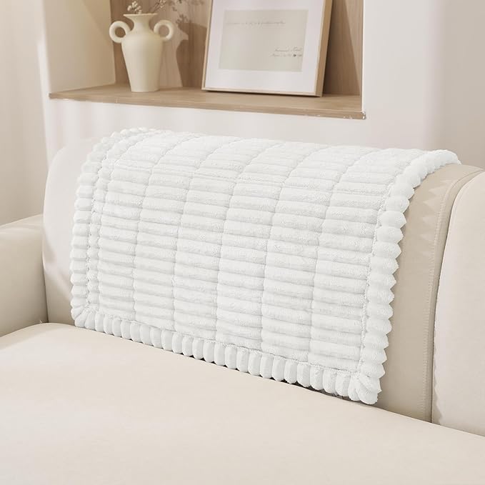 Fuzzy Sofa Headrest Covers for Dogs Washable, Thick Couch Covers for 3 Cushion Sofa Pet Friendly, Non Slip Plush Dog Couch Cover for for Sectional, Loveseat (White, 27.6" x 35.4")