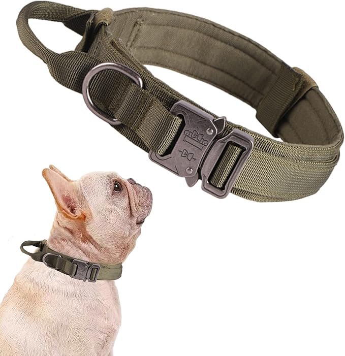 Tactical Dog Collar Adjustable Military Nylon Dog Collar with Control Handle and Heavy Duty Metal Buckle for Medium and Large Dogs (Green,S)