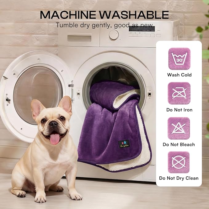 Luciphia Waterproof Blanket for Dog Washable Reversible Sherpa Fleece Throw Blanket for Bed Couch Soft Liquid Pee Proof Furniture Cover Protector for Small Medium Large Pet Cat Purple 57" x 40"