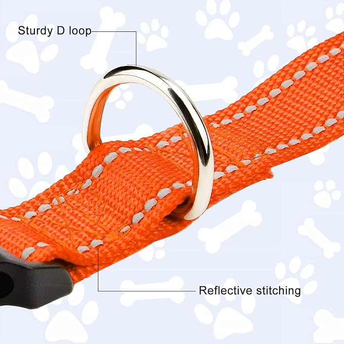 FunTags Length 14" - 20" Reflective Orange Dog Collar for Medium Dogs – Night Walking & Training Safety, Durable Quick Release Buckle, Nylon, Comfortable Adjustable, Width 1"