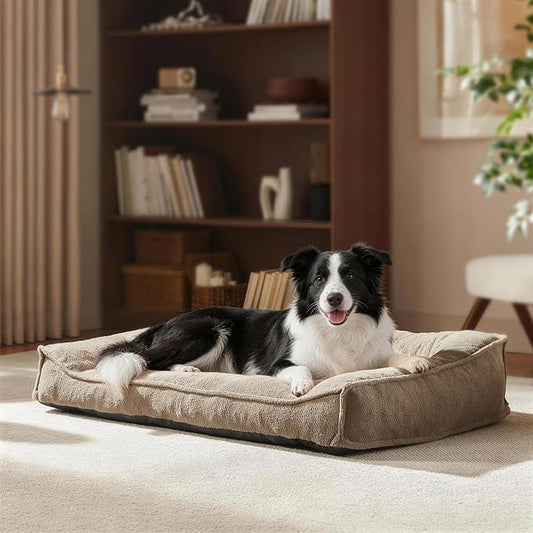 FURTIME Orthopedic Dog Bed Medium Size Dog, Extra Thick Supportive Comfort Pet Sofa, Ergonomic Slant Dog Couch Bed with Removable Washable Cover, Ultra Soft Surface & Non-Slip Bottom, Brown, 35"