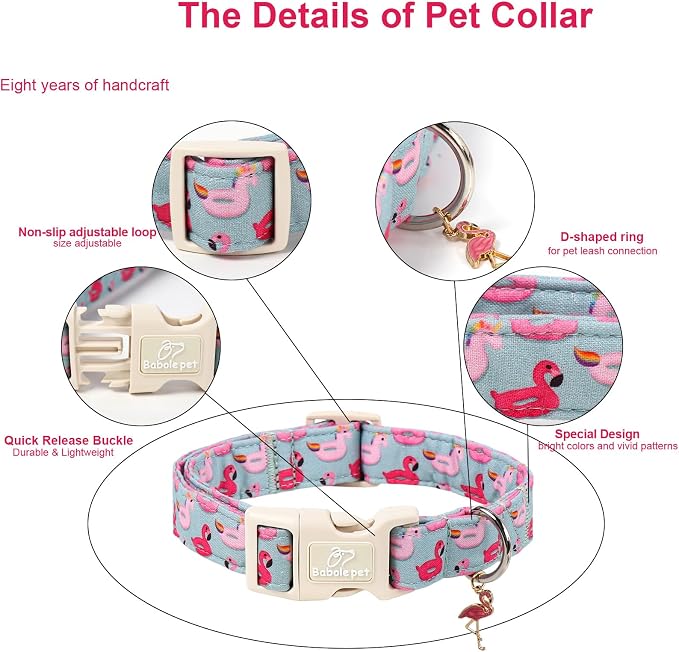 Summer Dog Collar Cute Flamingo Float Dog Collars for Large Dogs - Lightweight Adjustable Male Female Dogs Everyday Collar with Quick Release Buckle L