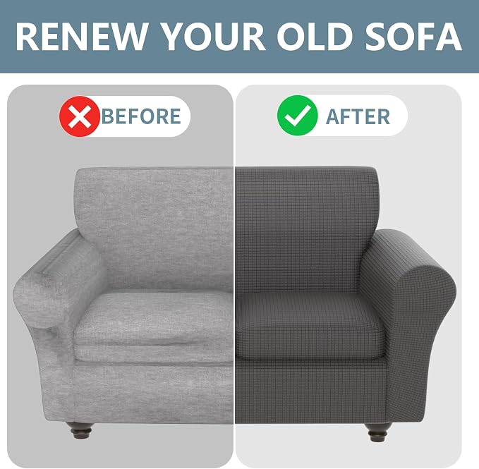 Stretch Couch Covers for 2 Separate Cushion Couch Sofa -Living Room Couch Sofa Cover,Washable Sofa Slipcover,Pet Friendly Furniture Protector with Elastic Bottom,Universal Fit for Home(Gray,Loveseat)