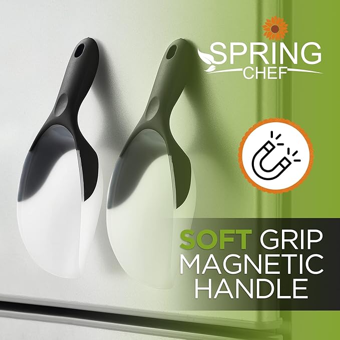 Spring Chef Magnetic Ice Scoop for Ice Machine - Durable BPA-Free Flexi-Plastic Kitchen Scoops with Soft Grip Handle - Popcorn Scooper - Dishwasher Safe Food Scooper - Set of 2 - Black