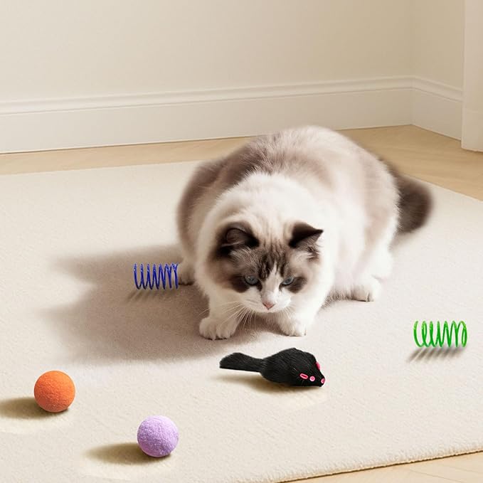 Cat Toys for Indoor Cats, 34 Packs Interactive Cat Toy Set with Colorful Springs Toys, Mouse Toy, Catnip Ropes, Balls, Bells, and Sisal Ball for Kitten Toys
