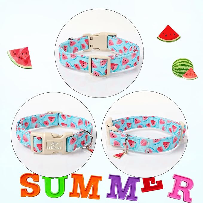 Adjustable Summer Dog Collar, Cute Watermelon Dog Collars for Medium Dogs, Lightweight Quick-Release Buckle Collar for Boy&Girl Dogs M