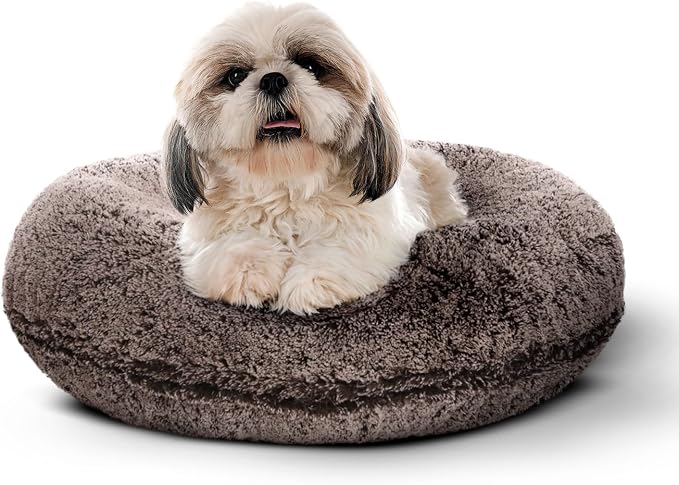 Bessie + Barnie Bagel Bed for Dogs and Cats – Round Pet Bed with 360-Degree Zipper, Waterproof Liner, Machine Washable Cover, Eco-Friendly Polyfill – Plush Donut Puppy Bed for Dogs