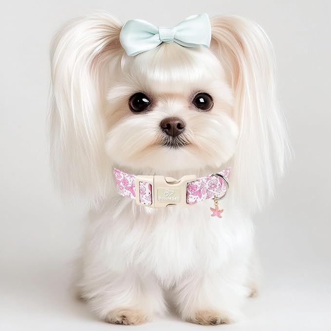Girl Dog Collar, Summer Pink Mermaid Dog Collars for Large Dogs - Cute Ocean Themed Pup Collar, Soft Adjustable Female Pet Collars with Quick Release Buckle L