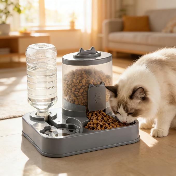 2 in 1 Automatic Pet Feeder Water Dispenser, Adjustable Elevated Raised Stand Feeder, Automatic Cat Feeder with Non Slip Base for Small Medium Dog Puppy Cat, Easy to Clean (Color C)
