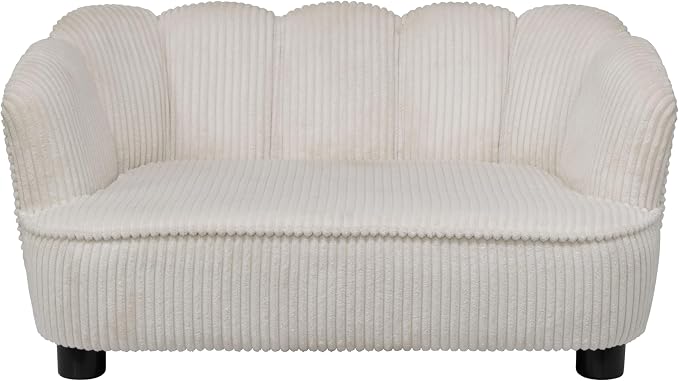 Paws & Purrs Retro Scalloped Back Sofa Style Pet Bed, Dog & Cat Couch with Tufted Cushion & Armrest, Stylish Indoor Pet Furniture, Cream