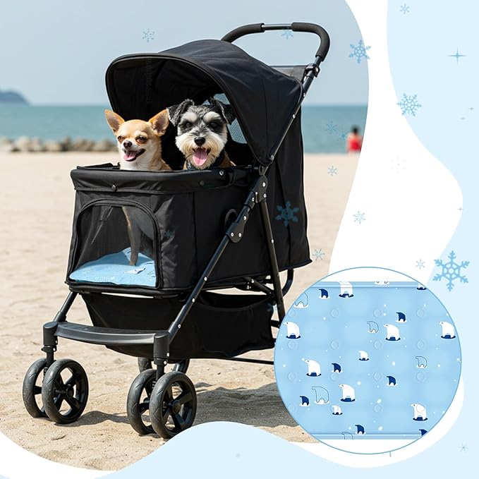 Nuanchu Dog Stroller Cooling Mat, Waterproof Gel Pet Cooling Pad for Summer, Washable Cat Sleeping Blanket, Portable Ice Gel Travel Mat for Cats, Crates, Car Seat(11.81 x 19.69 Inches,Sky Blue Bear)