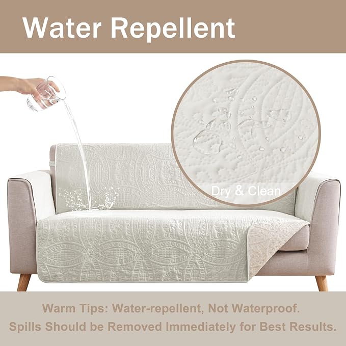Quilted Grand Sofa Covers for 4 Cushion Couch, Couch Cover for Grand Sofa Washable, Soft Cozy Couch Protector, Oversized Grand Sofa Slipcovers Water-Repellent (Grand Sofa 98", Ivory White)