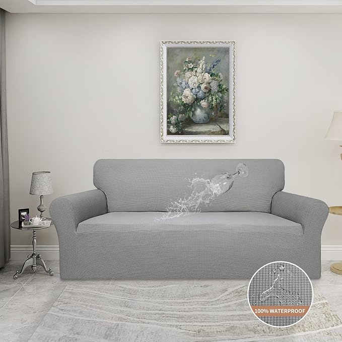 Easy-Going 100% Waterproof Couch Cover, Dual Waterproof Sofa Cover, Stretch Jacquard Sofa Slipcover, Leakproof Furniture Protector for Kids, Pets, Dog and Cat (Sofa, Light Gray)