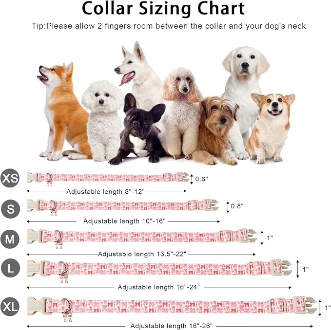 ARING PET Girl Dog Collar, Cute Spring Summer Pink Bow Puppy Pet Collars Necklace for Small Medium Large Female Dogs-XS