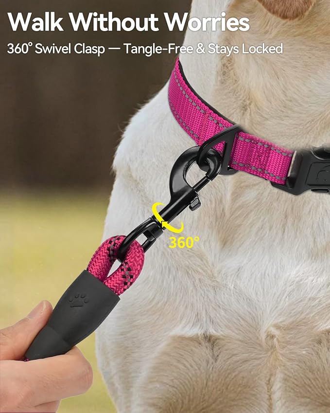 Joytale Dog Leash for Large Dogs, Heavy Duty Nylon Leashes with Comfortable Padded Handle and Highly Reflective Threads, Ideal for Walking and Training, Hotpink, 5'×1/2''