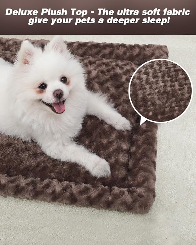 Washable Dog Bed Mat Crate Pad Soft Fluffy Pet Kennel Beds Dog Sleeping Mattress for Large Jumbo Medium Small Dogs, 42 x 28 Inch, Brown